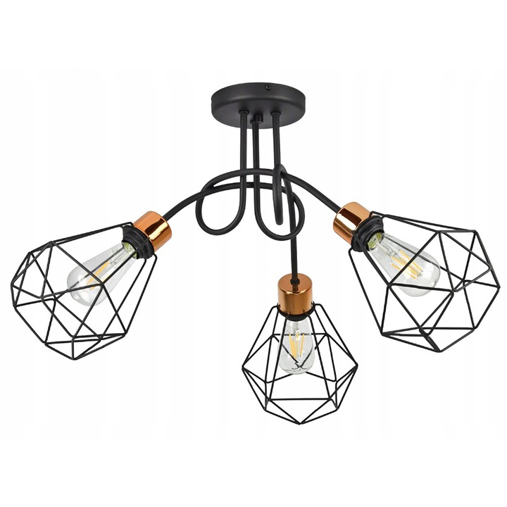 Lusta suspendata LEDLUX LX-1313, neagra cu cupru, 3x E27, 230V, design modern, dimensiuni personalizate