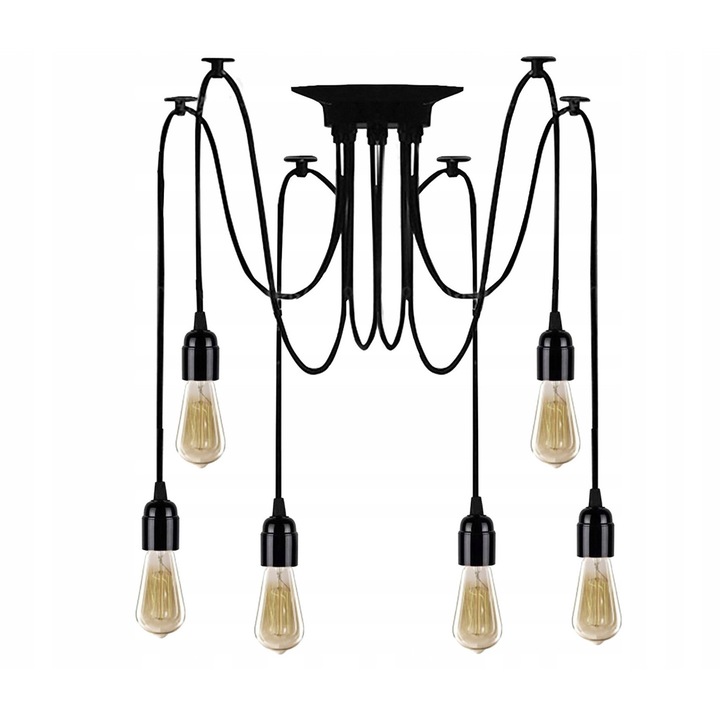 Lampa sufita 6 brate LEDLUX, metal, 6x E27, 150cm, negru