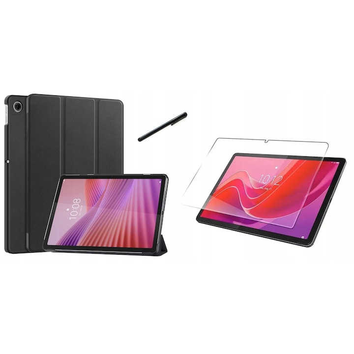 Set Etui + Sticla Temperata + Stylus pentru tableta Lenovo TAB 10.1" TB311FU, Negru