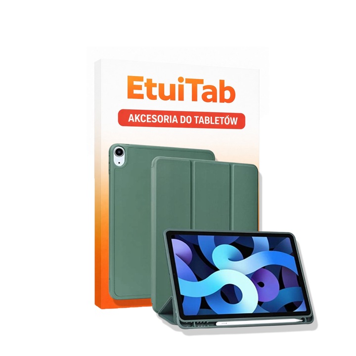 EtuiTab tablettok Apple iPad Air 5 10.9 2022-hez, zöld, ökológiai bőrből és szilikonból, ceruzatartóval