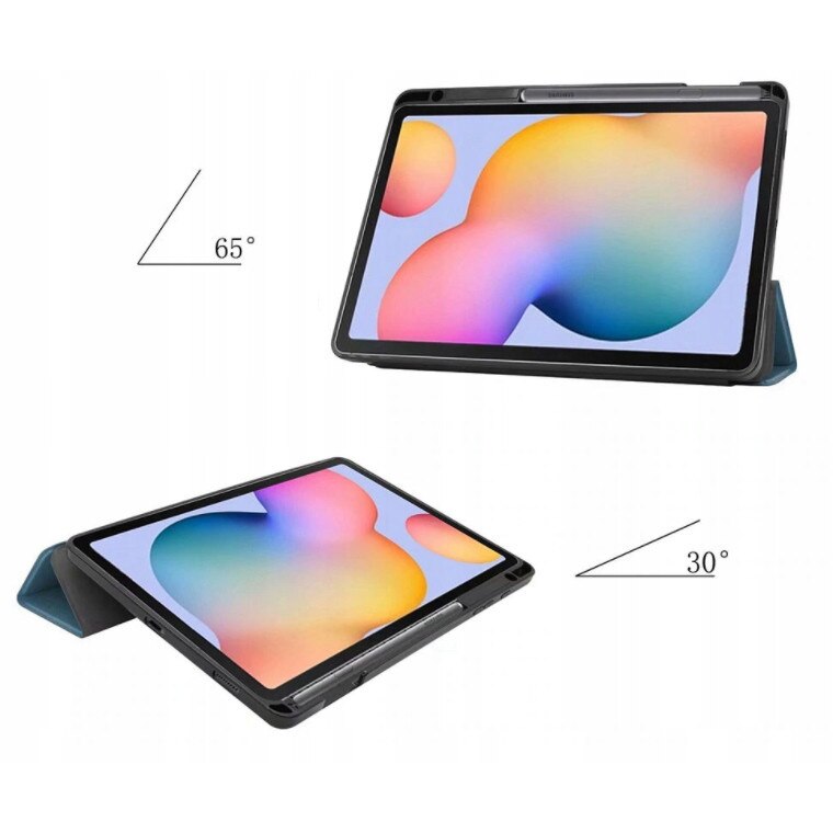 Husa EtuiTab pentru Samsung Galaxy Tab S6 Lite SM‑P610/SM‑P615, tip pencase cu loc pentru stylus, din piele ecologica si silicon, bleumarin