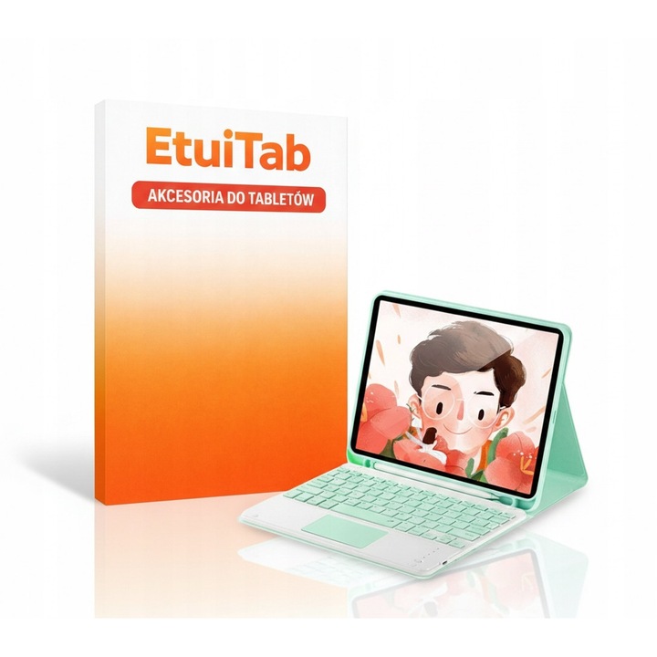 Etui cu tastatura si touchpad pentru Apple iPad 10.2" 7/8/9 gen. 2019/2020/2021, verde, set