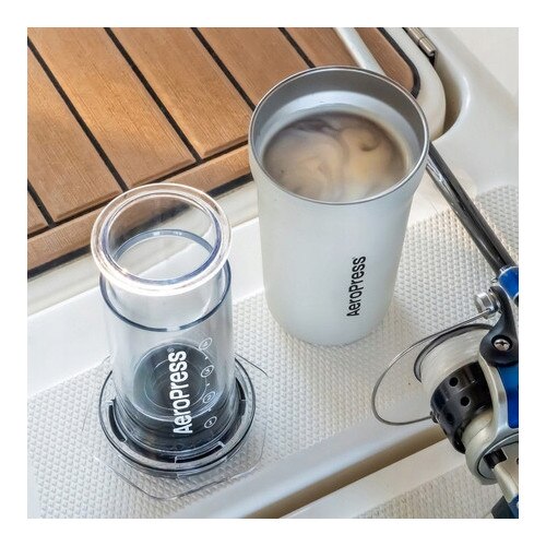 AeroPress Go Plus, Zaparzacz de Cafea cu Kubek Termic, Crem, 300 ml, Set cu 45 filtre