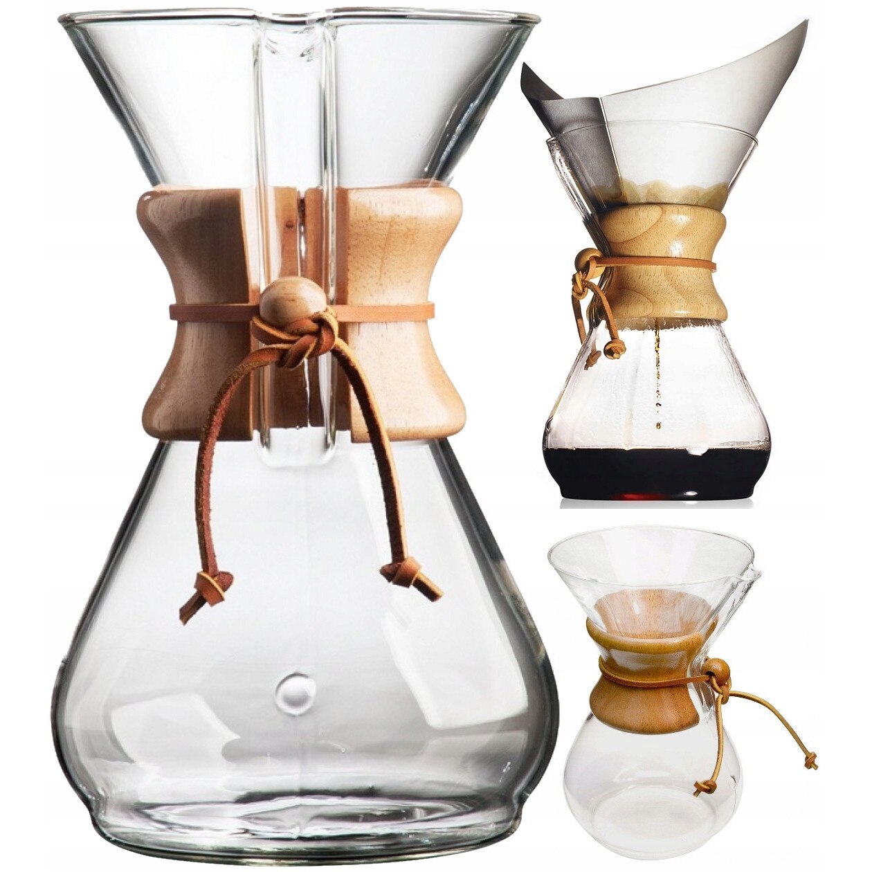 Cafetiere Chemex Classic, 10 filizanek, 1,4l, cu maner din lemn, inaltime 330mm, diametru 130mm