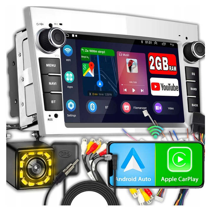 ALLNOEL Android 13 7" 2GB RAM 64GB ROM fekete 2DIN autórádió tolatókamerával Opel Astra H Vectra C Zafira