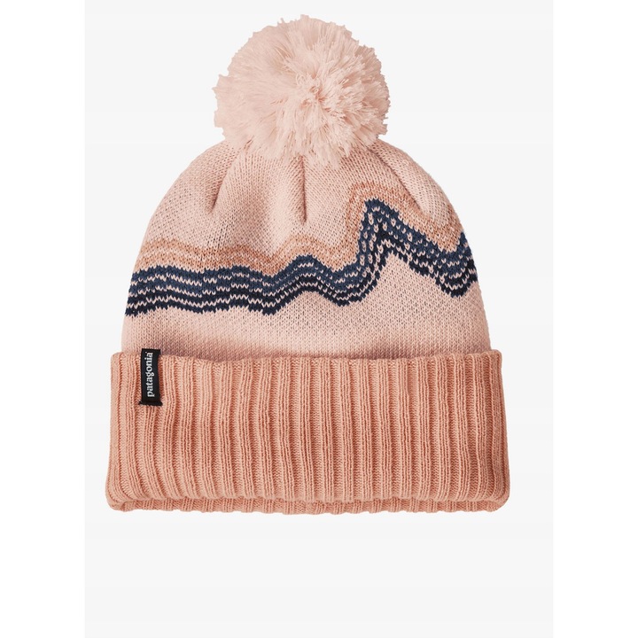 Caciula copii Patagonia Powder Town Beanie, roz mallow, model cu pompon, din poliester reciclat