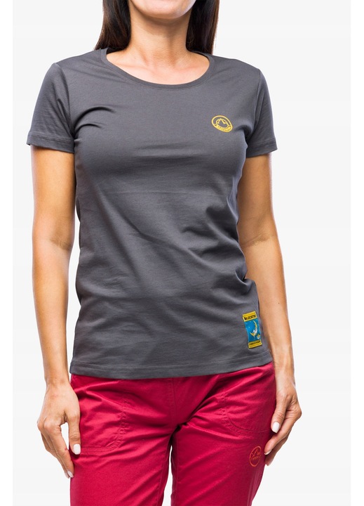 Tricou sport dama La Sportiva Climbing on the Moon, carbon/giallo, bumbac organic, croiala regulara, L INTL