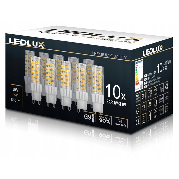 Set 10 Becuri LED G9 6W, 3 Culori, 3000K/4000K/6000K, 16,5x61mm