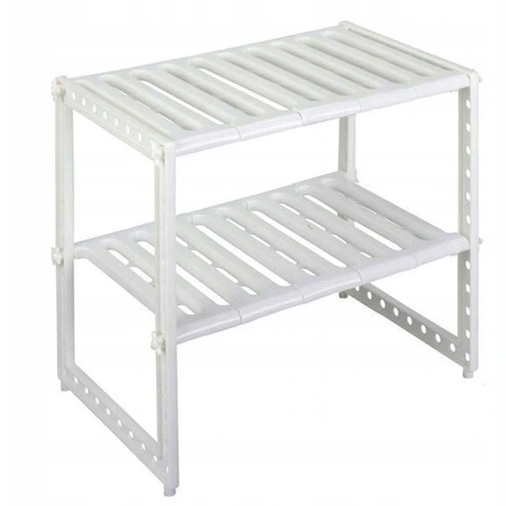 Tárolópolc, AST, kihúzható 38-70cm, fehér, 2 szintes