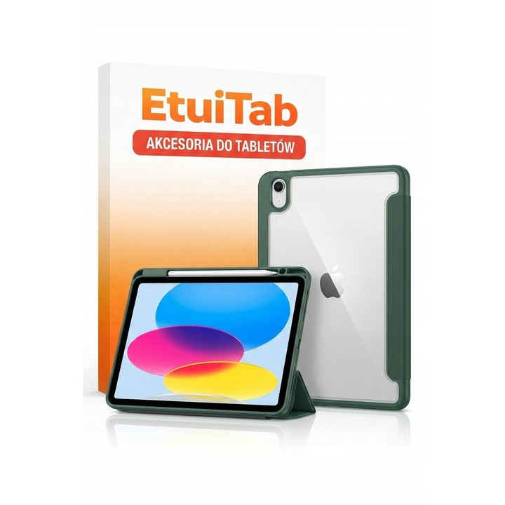 Husa tableta EtuiTab pentru Apple iPad 10.9" (10. gen. 2022) / iPad 11" A16 (11. gen. 2025), verde, functie tri-fold, material PU+PC