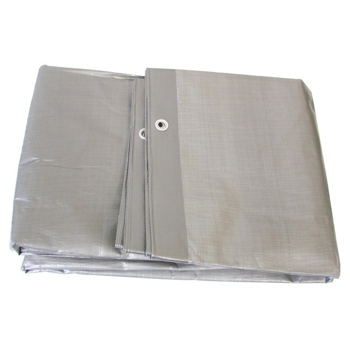 Plandeka 4x8m Wildcar, mrozoodporna, wodoodporna, srebrna, gramatura 130 gr/m2, oczka 11 mm