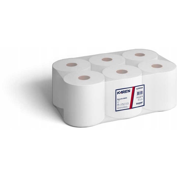 Prosoape de hartie, Karen, 2 straturi, alb, set 6 role, 110m x 19cm