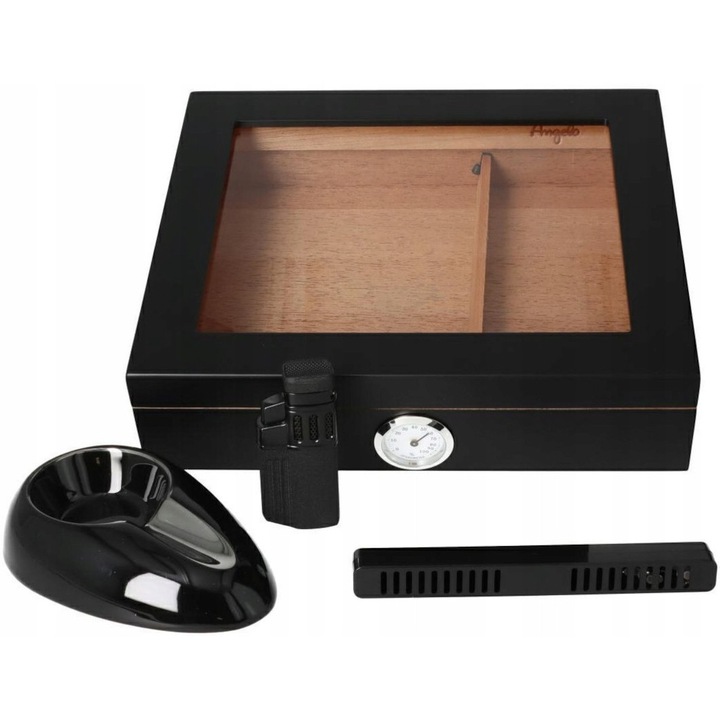 Set umidor pentru depozitarea trabucurilor ANGELO BLACK SET