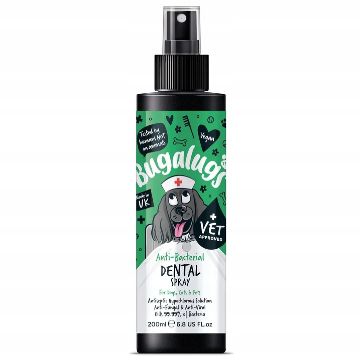 Spray antibacterian pentru igiena dentara animale Bugalugs 200ml, pentru caini si pisici, fara substante chimice, hipoalergenic