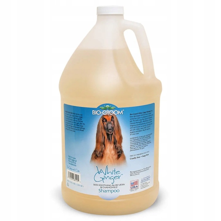 Sampon Bio-Groom White Ginger, 3,8L, concentrat 1:4, pentru toate tipurile de blana, cu aloe si musetel