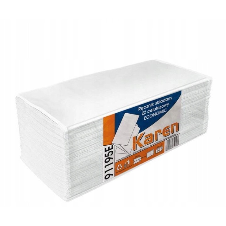 Prosoape de hartie ZZ, Karen, celuloza, 1 strat, alb, set 4000 bucati, 20x25 cm