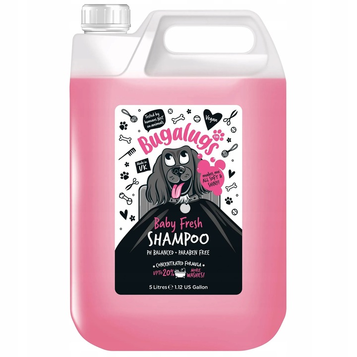 Sampon pentru catei Bugalugs Baby Fresh, concentrat 1:20, 5L, vegan, pentru toate tipurile de blana