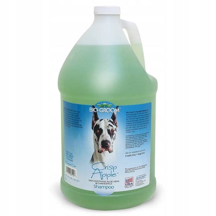 Sampon caini Bio-Groom Crisp Apple, 3,8L, concentrat 1:8, cu extract de musetel si aloe vera, pentru toate tipurile de blana