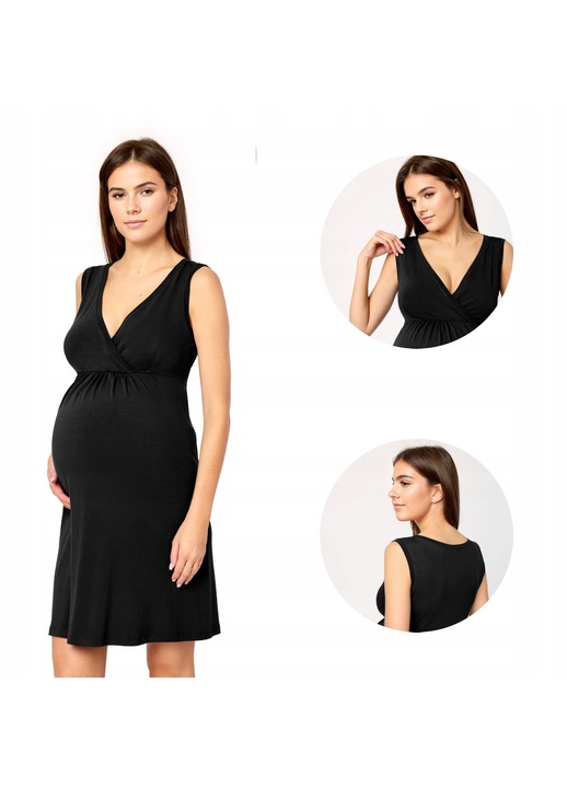 Pijamale dama, Merry Style, camasa de noapte pentru gravide, rochie de maternitate, elastic, negru, viscoza