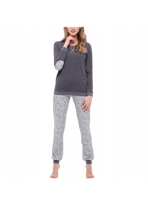 Pijama dama Merry Style, bumbac, maneca lunga, gri, imprimeu amuzant, set