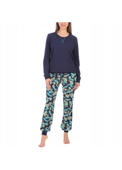 Pijamale dama Merry Style, bumbac, maneci lungi, pantaloni lungi, imprimeu amuzant, bleumarin