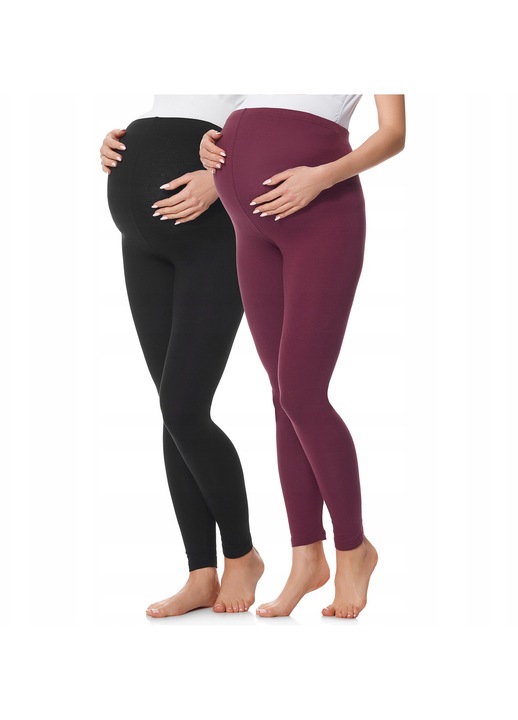 Colanti de maternitate Be Mammy, 2-Pack, lungi, bumbac, negru/bordo