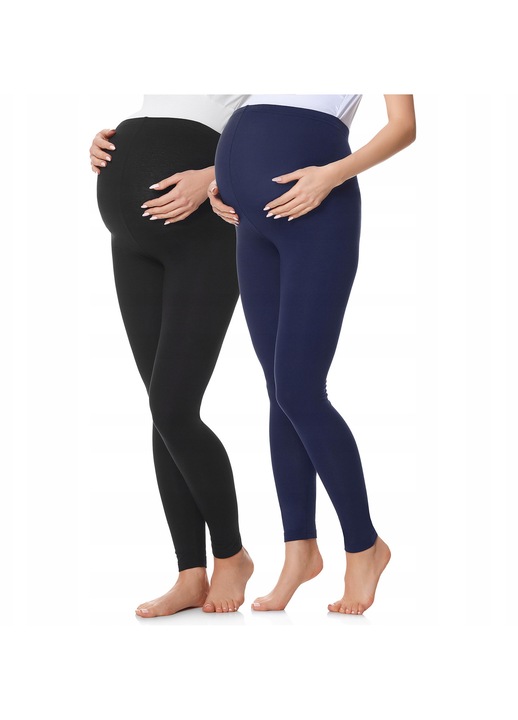 Colanti de maternitate Be Mammy, pachet de 2, lungi, bumbac, Negru/Bleumarin