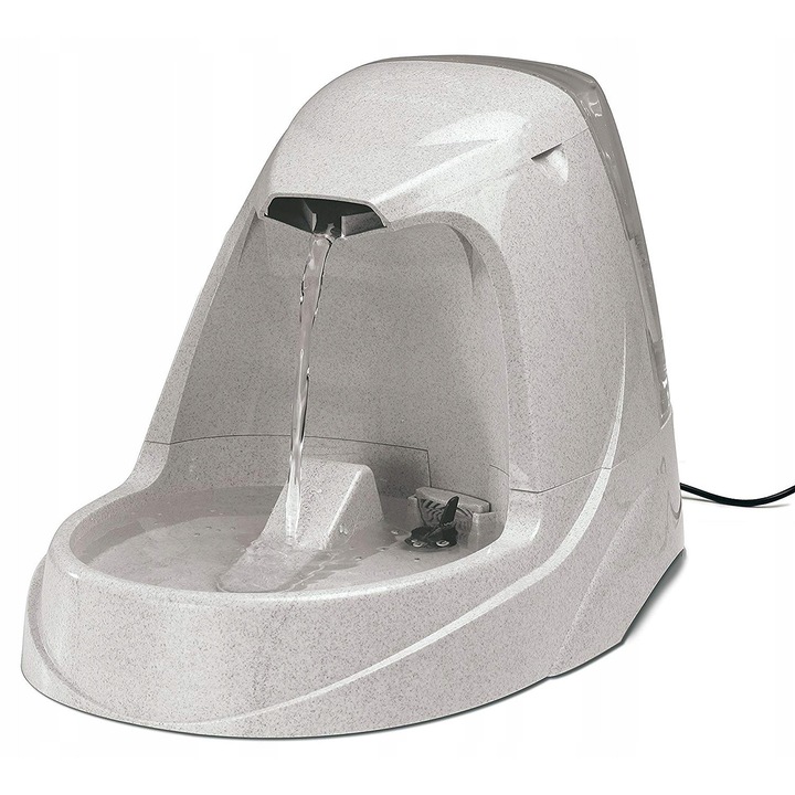 Fontana pentru pisici si caini PetSafe Drinkwell Platinum, 5L, gri deschis, cu filtru activ de carbon, dimensiuni 40x27x26cm