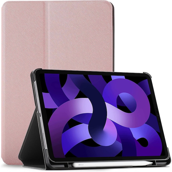 Husa pentru iPad Air 5/2022, cu suport, roz auriu, 10,9 inch