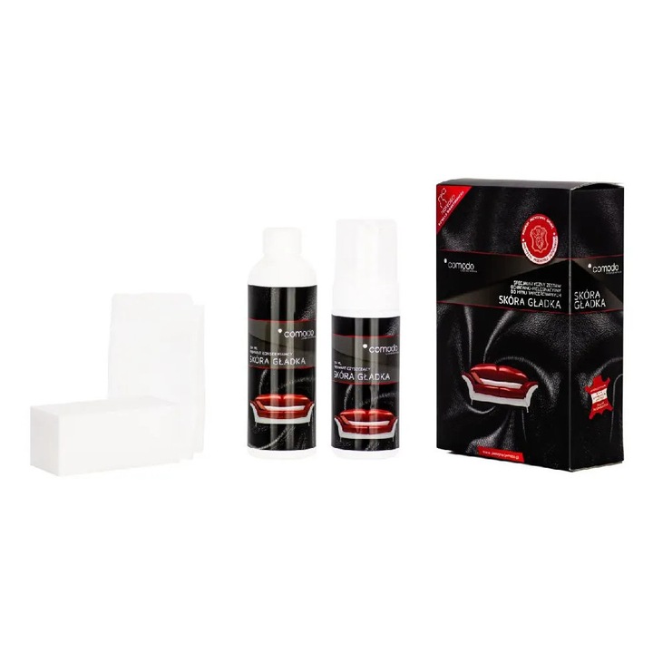 Set de curatare si intretinere pentru mobilier din piele Comodo, 150ml + 200ml, include burete si carpa