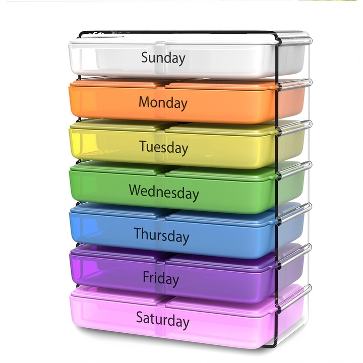 Organizator pastile, CeruleTree, 28 compartimente, multicolor, transparent