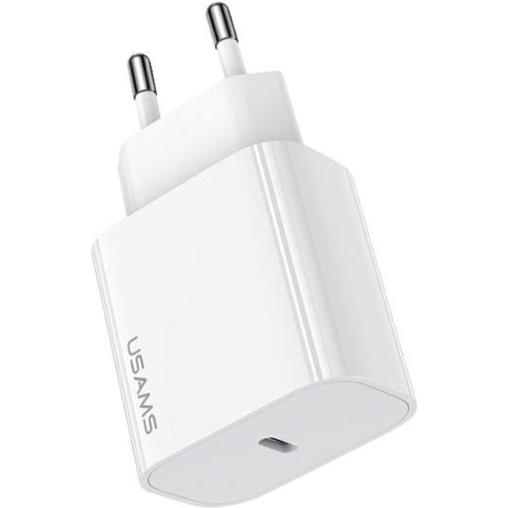 Incarcator retea USAMS CC226, USB-C, 20W, alb, 42.6x27.6x79mm