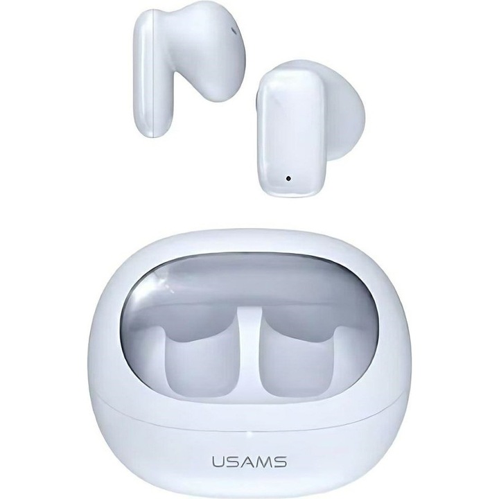 Casti Wireless Usams, model Twstd Series, sunet stereo 3D, culoare albastra, dimensiuni carcasa de incarcare 27x46x55mm