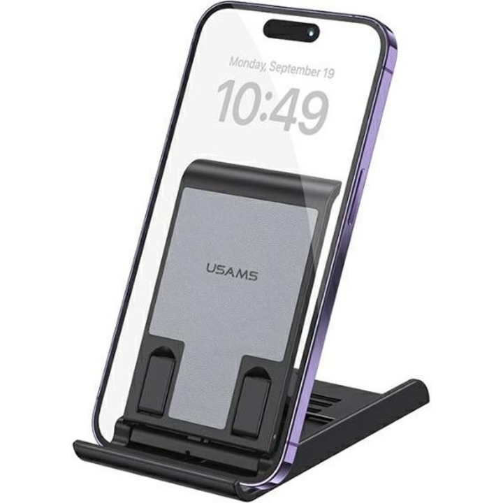 Suport pliabil pentru telefon/tableta, Usams, model US-ZJ073, negru, 122.5x65.7x12.2mm
