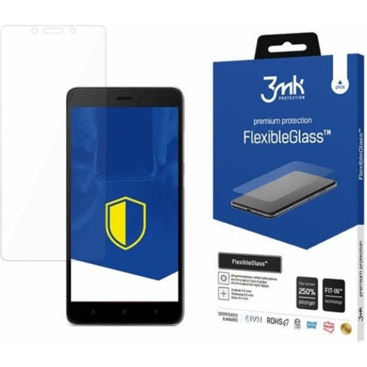 Folie protectie telefon 3MK FlexibleGlass, hibrid, antimikrobiana, 1 bucata, pentru Xiaomi Redmi Note 4, transparent