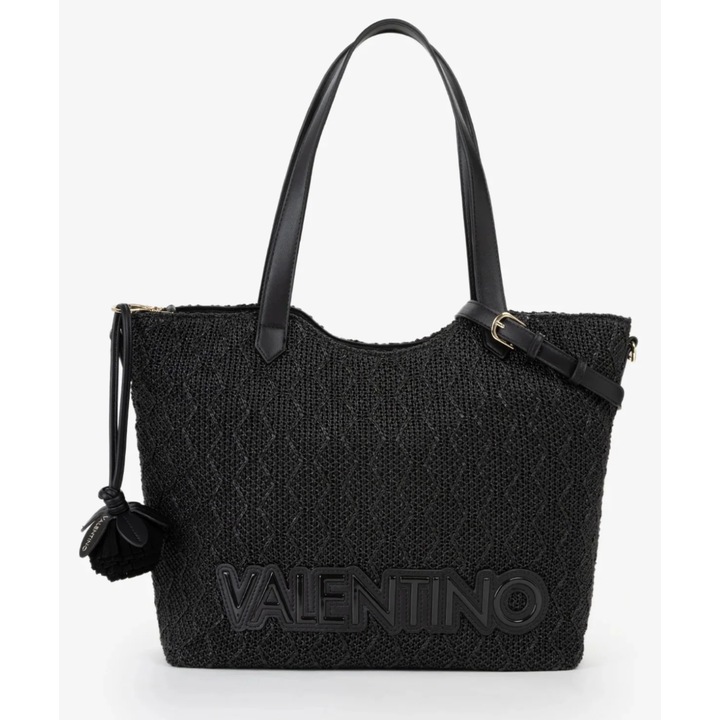 Geanta de umar femei Valentino Courmayeur, 34x14.5x32cm, neagra, din piele ecologica, cu bretea detasabila