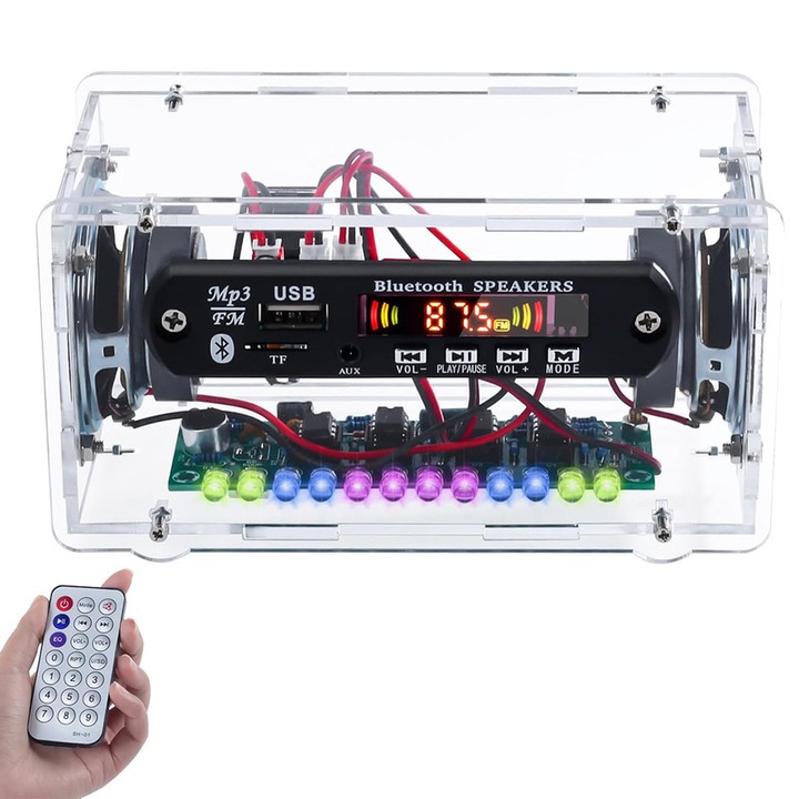 Forrasztókészlet elektronikához, hordozható hangszóró, FM rádió, LED-ek, 12 színes fény, 5V, STEM projektekhez