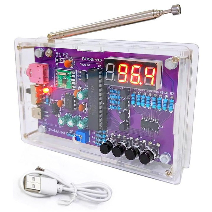 Chucai FM rádió készlet 87-108MHz kettős tápellátás lila 15x10cm