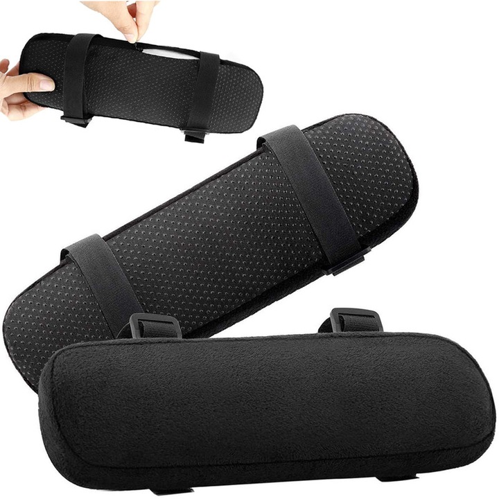 Set 2 suporturi pentru brate scaun de birou, spuma cu memorie, negru, 23,5x7,5x3 cm