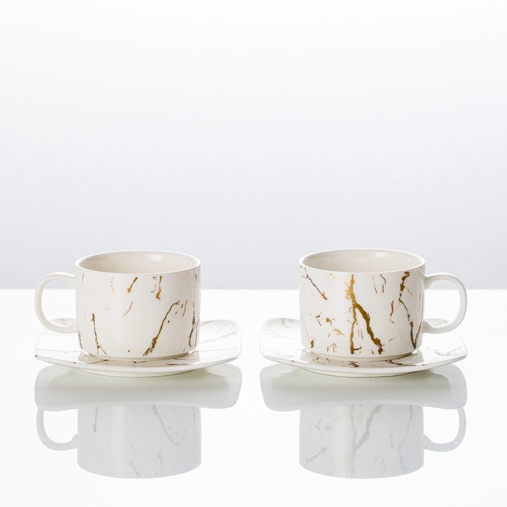 Set de 2 cesti cu 2 farfurioare, 180 ml - Marble Collection