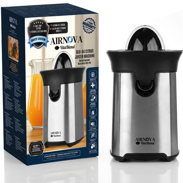 Storcator citrice AIRNOVA® VitaBlend BLD-04, 130W, Otel Inoxidabil, Silentios, Cu Sistem Anti-Picurare