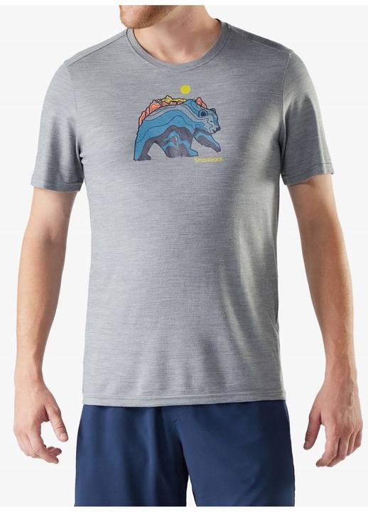 Férfi póló, Smartwool, Bear Strata Active SS Graphic Tee, világosszürke, technikai anyag, L INTL