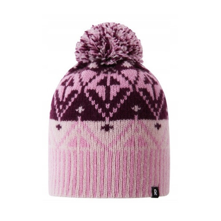 Caciula copii Reima Pohjoinen, 100% lana, roz pal, 48x50cm