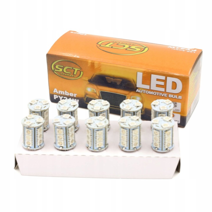 Becuri LED PY21W SCT, 12V, set 10 bucati, 2,6W, BAU15s, amber