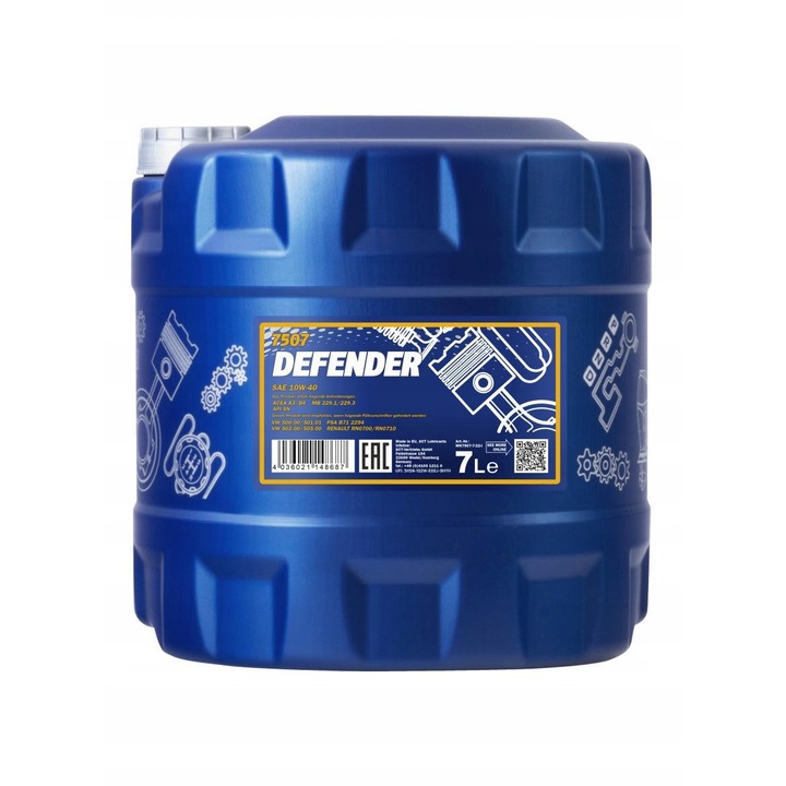 Ulei motor Mannol Defender 10w40, 7L, polisentetic, pentru motoare benzina si diesel