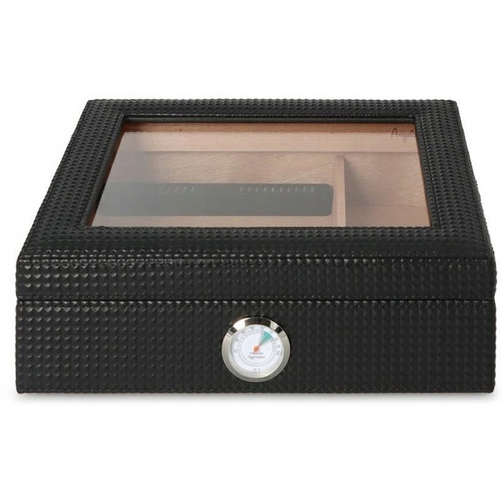 Humidor Angelo Diamond Glass, negru, 26,4x22,8x8,3cm, capacitate 10-15 tigari