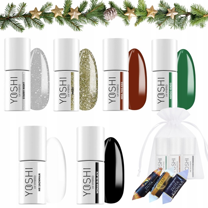 Set de 6 lacuri hibride Yoshi, culori festive, 6ml fiecare, ambalate in saculet de organza