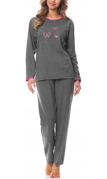 Pijama dama Merry Style, bumbac, maneci lungi, pantaloni lungi, gri, set
