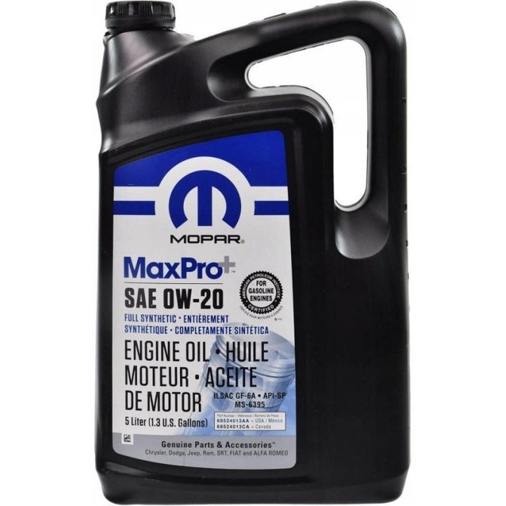 Ulei motor Mopar MaxPro+ 0W20 5L, conform ILSAC GF-5, pentru performanta imbunatatita
