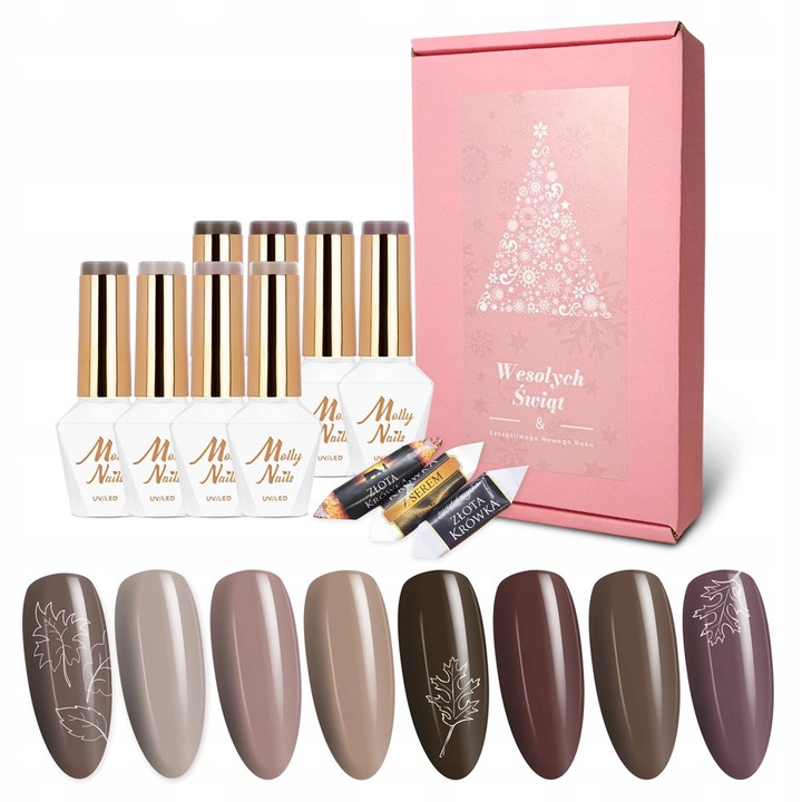 Set de lacuri hibrid 8x Molly Nails, culori de toamna si sarbatori, 8g fiecare